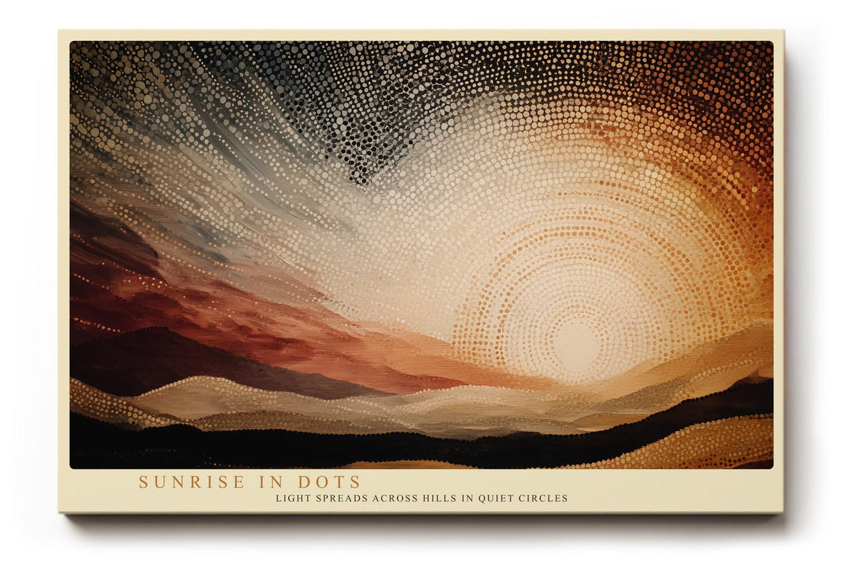 Paul Sinus Wandbild 120x80cm Sunrise in Dots Abstrakte Sonnenaufgang Landschaft Punktkunst Modernes Kunstbild fuer Wohnzimmer Schlafzimmer und Büro