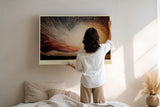 Paul Sinus Wandbild 120x80cm Sunrise in Dots Abstrakte Sonnenaufgang Landschaft Punktkunst Modernes Kunstbild fuer Wohnzimmer Schlafzimmer und Büro