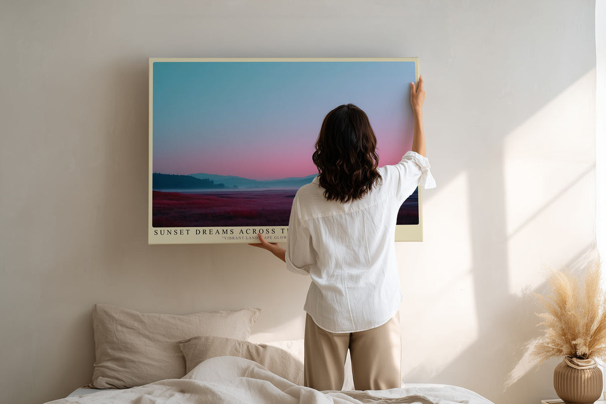 Paul Sinus Wandbild Sunset Dreams Across the Fields – Farbharmonische Landschaft mit Feldern im Abendlicht, Symbol für Frieden und Naturverbundenheit