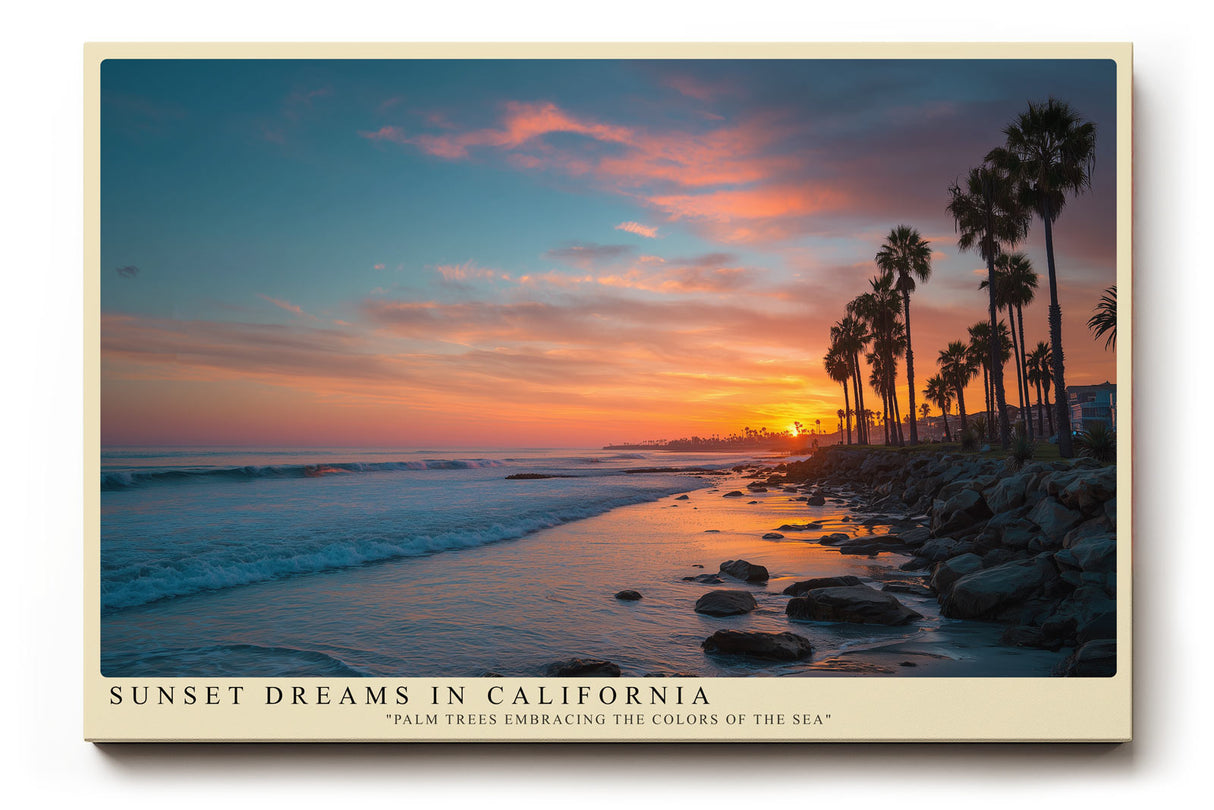 Paul Sinus Wandbild Sunset Dreams in California – Palmen im goldenen Abendlicht am Meer