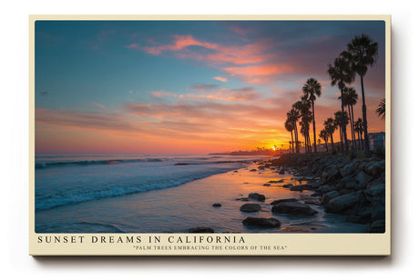 Paul Sinus Wandbild Sunset Dreams in California – Palmen im goldenen Abendlicht am Meer