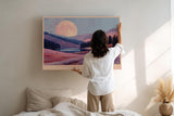 Paul Sinus Wandbild 120x80cm Supermond Landschaft Tal See Natur Kunstmotiv Ruhige Bergszene mit grossem Mond