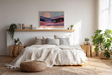 Paul Sinus Wandbild 120x80cm Supermond Landschaft Tal See Natur Kunstmotiv Ruhige Bergszene mit grossem Mond