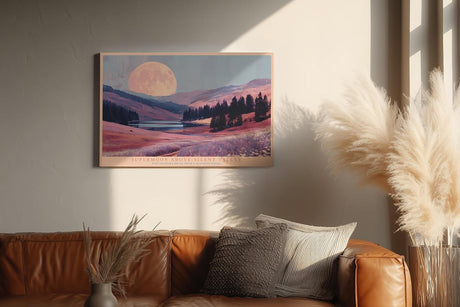 Paul Sinus Wandbild 120x80cm Supermond Landschaft Tal See Natur Kunstmotiv Ruhige Bergszene mit grossem Mond
