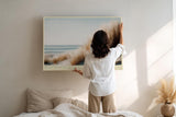 Paul Sinus Wandbild 120x80cm Surfbrett Strandduenen Kueste ruhige Meereslandschaft Strandmotiv stilvolle Wanddekoration fuer Wohnzimmer Büro
