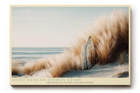 Paul Sinus Wandbild 120x80cm Surfbrett Strandduenen Kueste ruhige Meereslandschaft Strandmotiv stilvolle Wanddekoration fuer Wohnzimmer Büro