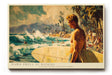 Paul Sinus Wandbild 120x80cm Surfer am Strand von Waikiki Tropische Meereskunst mit Wellen und Palmen fuer moderne Wohnräume