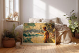 Paul Sinus Wandbild 120x80cm Surfer am Strand von Waikiki Tropische Meereskunst mit Wellen und Palmen fuer moderne Wohnräume