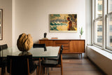 Paul Sinus Wandbild 120x80cm Surfer am Strand von Waikiki Tropische Meereskunst mit Wellen und Palmen fuer moderne Wohnräume