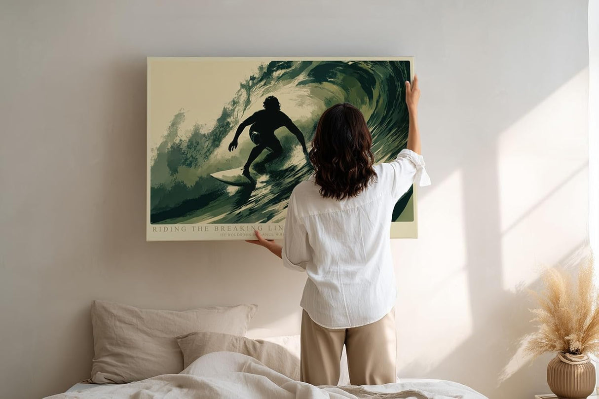 Paul Sinus Wandbild 120x80cm Surfer in kraftvoller Welle moderne Wassersport Kunst mit dynamischer Bewegung