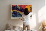 Paul Sinus Wandbild 120x80cm Surfer Sonnenuntergang moderne Strand Kunst orange lila Kunstdruck grosses Wandbild 120x80cm dynamische Wanddekoration fuer Wohnzimmer Büro