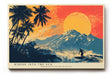 Paul Sinus Wandbild 120x80cm Surfer tropische Landschaft Sonne Palmen Berge modernes Retro Kunstbild stilvolle Wanddekoration fuer Wohnzimmer Büro