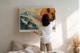 Paul Sinus Wandbild 120x80cm Surfer Welle Sonnenuntergang tropische Kunst modern Kunstdruck grosses Kunstbild dynamische Wanddekoration fuer Wohnzimmer Büro