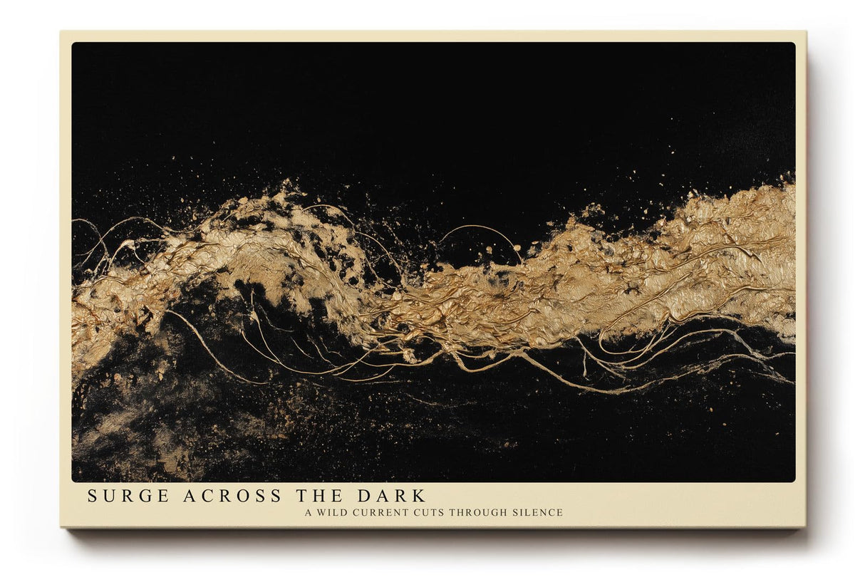 Paul Sinus Wandbild 120x80cm Surge Across the Dark Goldene Abstrakte Wellen Kunst auf Schwarz Modernes Luxus Wandbild 120x80cm