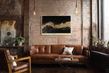 Paul Sinus Wandbild 120x80cm Surge Across the Dark Goldene Abstrakte Wellen Kunst auf Schwarz Modernes Luxus Wandbild 120x80cm