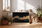 Paul Sinus Wandbild 120x80cm Surge Across the Dark Goldene Abstrakte Wellen Kunst auf Schwarz Modernes Luxus Wandbild 120x80cm