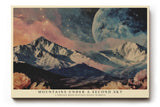 Paul Sinus Wandbild 120x80cm Surreale Berge Mond Landschaft Moderne Fantasy Natur Kunstmotiv mit kosmischem Himmel