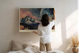 Paul Sinus Wandbild 120x80cm Surreale Berge Mond Landschaft Moderne Fantasy Natur Kunstmotiv mit kosmischem Himmel