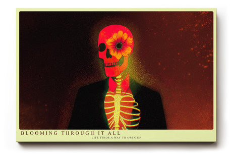 Paul Sinus Wandbild 120x80cm surrealer Totenkopf mit Blume moderne Kunst Illustration farbenstarkes Motiv stilvolle Wanddekoration fuer Wohnzimmer Büro