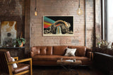 Paul Sinus Wandbild 120x80cm surrealer Wasserfall Berge Regenbogen kosmische Landschaft moderne Kunst Wanddekoration fuer Wohnzimmer Büro