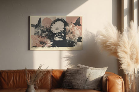 Paul Sinus Wandbild 120x80cm Surreales Blumen Portrait Moderne Kunst Collage in Beige Rosa und Schwarz für Wohnzimmer Schlafzimmer und Büro