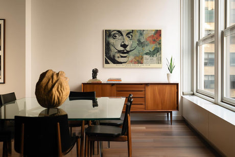 Paul Sinus Wandbild 120x80cm Surreales Künstler Portrait Collage in Vintage Farben Moderne Kunst für Wohnzimmer Büro und Atelier