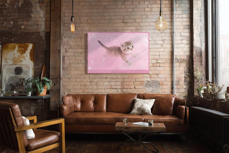 Paul Sinus Wandbild 120x80cm süßes Kätzchen rosa Hintergrund niedliche Katze Tiermotiv Pastellfarben modernes Tierbild dekorative Wanddekoration für Kinderzimmer Wohnzimmer Schlafzimmer