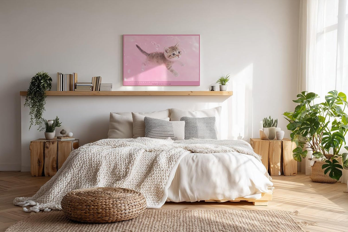 Paul Sinus Wandbild 120x80cm süßes Kätzchen rosa Hintergrund niedliche Katze Tiermotiv Pastellfarben modernes Tierbild dekorative Wanddekoration für Kinderzimmer Wohnzimmer Schlafzimmer