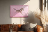 Paul Sinus Wandbild 120x80cm süßes Kätzchen rosa Hintergrund niedliche Katze Tiermotiv Pastellfarben modernes Tierbild dekorative Wanddekoration für Kinderzimmer Wohnzimmer Schlafzimmer