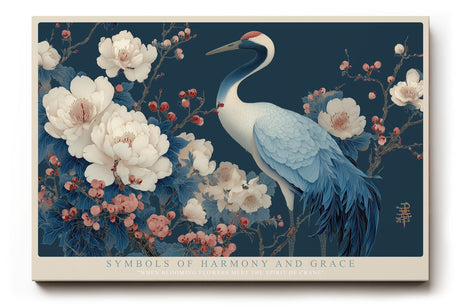 Paul Sinus Wandbild Symbols of Harmony and Grace – Kranich zwischen Blüten und Anmut