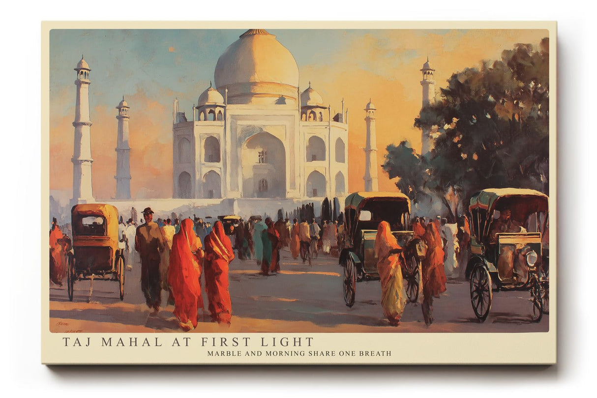 Paul Sinus Wandbild 120x80cm Taj Mahal Indien Architektur Landschaft Kunst Historische Szene mit Stadtleben