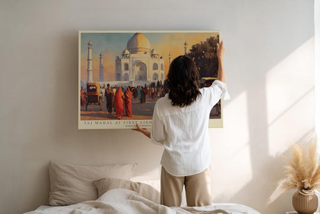 Paul Sinus Wandbild 120x80cm Taj Mahal Indien Architektur Landschaft Kunst Historische Szene mit Stadtleben
