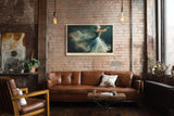 Paul Sinus Wandbild 120x80cm tanzende Ballerina abstrakte Bewegung moderne Kunst in Blau Weiss und Gold stilvolle Wanddekoration fuer Wohnzimmer Büro