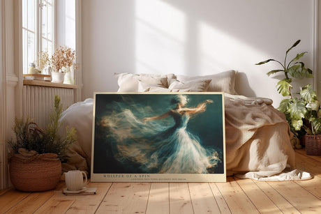 Paul Sinus Wandbild 120x80cm tanzende Ballerina abstrakte Bewegung moderne Kunst in Blau Weiss und Gold stilvolle Wanddekoration fuer Wohnzimmer Büro