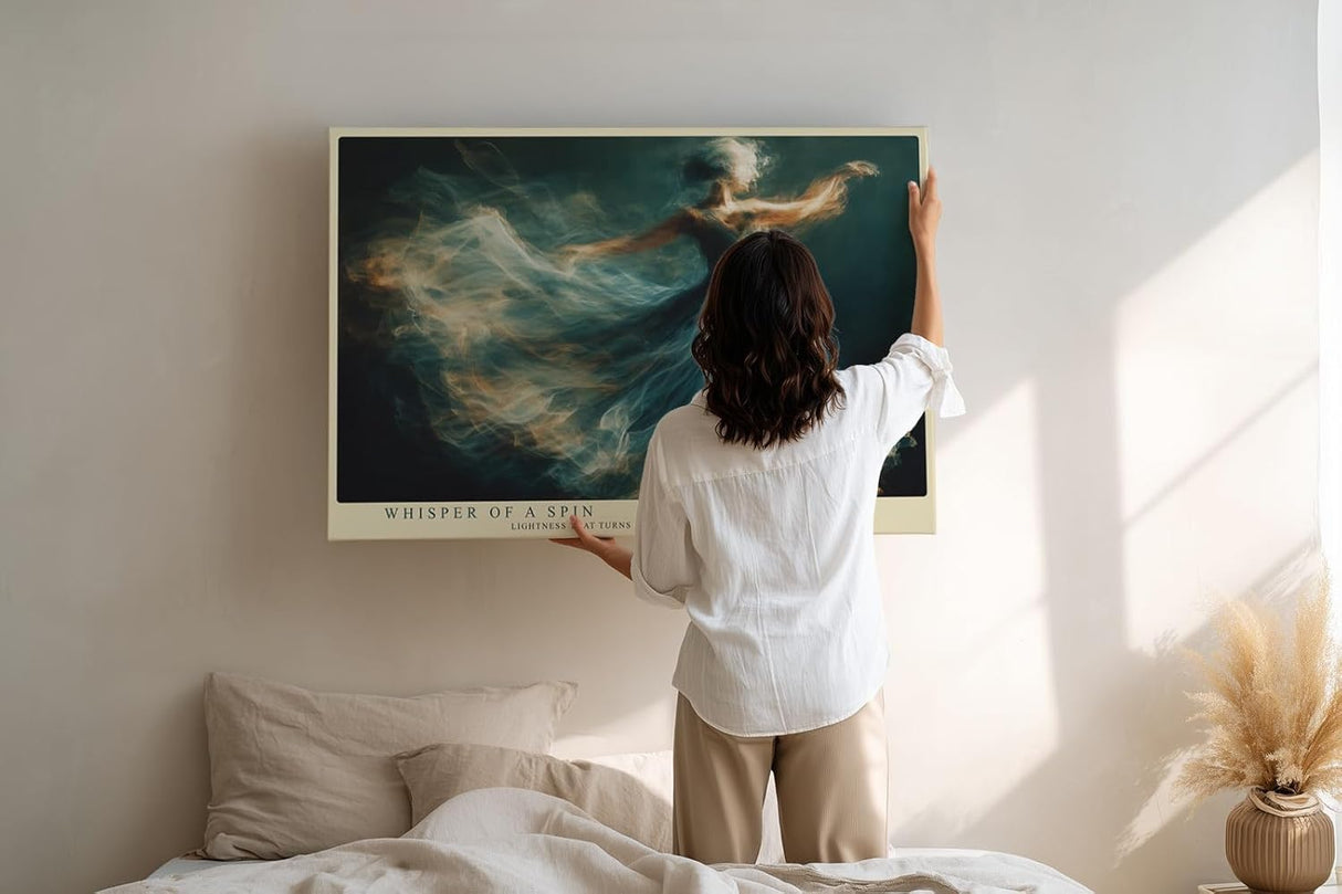 Paul Sinus Wandbild 120x80cm tanzende Ballerina abstrakte Bewegung moderne Kunst in Blau Weiss und Gold stilvolle Wanddekoration fuer Wohnzimmer Büro