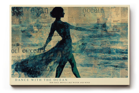 Paul Sinus Wandbild 120x80cm Tanzende Frau am Meer Abstrakte Ozean Kunst in Blau Wanddekoration
