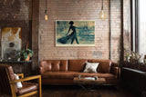 Paul Sinus Wandbild 120x80cm Tanzende Frau am Meer Abstrakte Ozean Kunst in Blau Wanddekoration