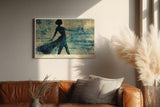 Paul Sinus Wandbild 120x80cm Tanzende Frau am Meer Abstrakte Ozean Kunst in Blau Wanddekoration