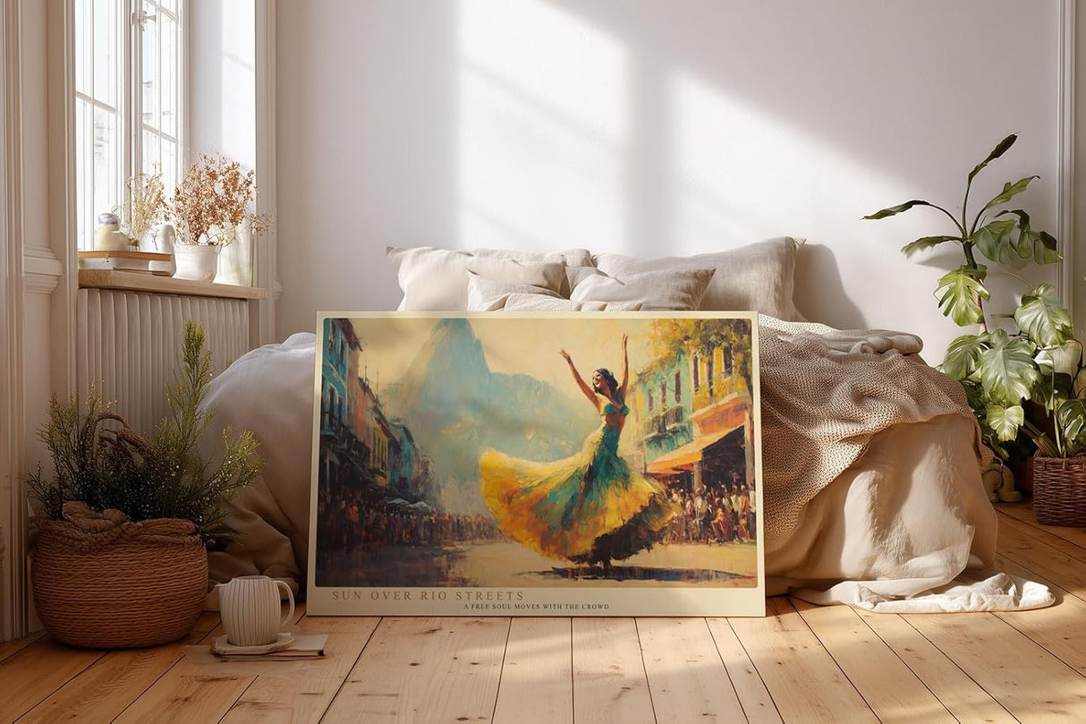 Paul Sinus Wandbild 120x80cm Tänzerin in Rio Straßen Szene Moderne Kunst in Gelb Blau und Orange für Wohnzimmer Büro und Atelier