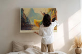 Paul Sinus Wandbild 120x80cm Tänzerin in Rio Straßen Szene Moderne Kunst in Gelb Blau und Orange für Wohnzimmer Büro und Atelier