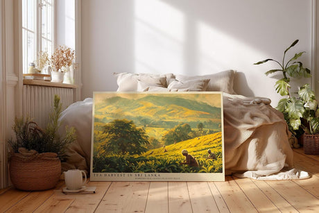 Paul Sinus Wandbild 120x80cm Teeernte in Sri Lanka – Weite Landschaft mit Plantagen und traditioneller Arbeit