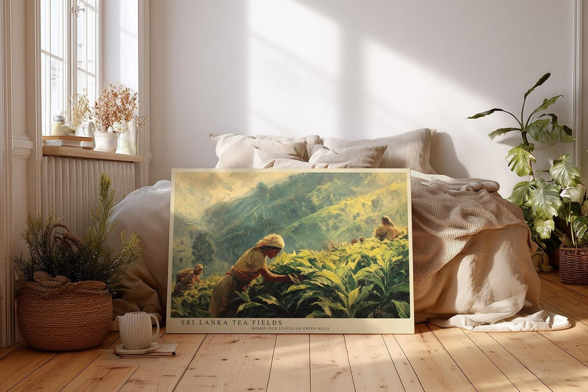 Paul Sinus Wandbild 120x80cm Teeplantagen in Sri Lanka – Ruhige Landschaft mit traditioneller Erntearbeit in grünen Hügeln
