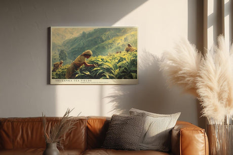 Paul Sinus Wandbild 120x80cm Teeplantagen in Sri Lanka – Ruhige Landschaft mit traditioneller Erntearbeit in grünen Hügeln