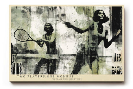 Paul Sinus Wandbild 120x80cm Tennis Kunst Collage Vintage Sportmotiv in Schwarz Beige für Wohnzimmer Büro und Fitnessraum