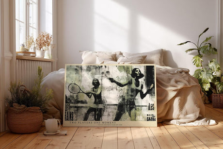 Paul Sinus Wandbild 120x80cm Tennis Kunst Collage Vintage Sportmotiv in Schwarz Beige für Wohnzimmer Büro und Fitnessraum