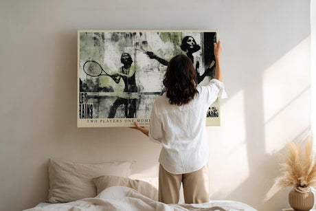 Paul Sinus Wandbild 120x80cm Tennis Kunst Collage Vintage Sportmotiv in Schwarz Beige für Wohnzimmer Büro und Fitnessraum