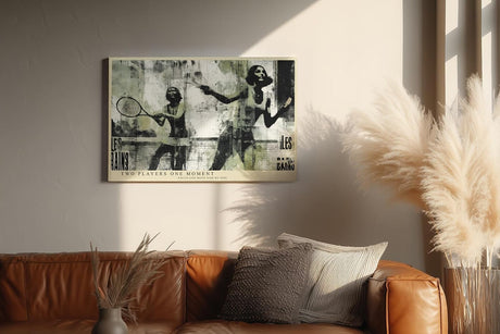 Paul Sinus Wandbild 120x80cm Tennis Kunst Collage Vintage Sportmotiv in Schwarz Beige für Wohnzimmer Büro und Fitnessraum