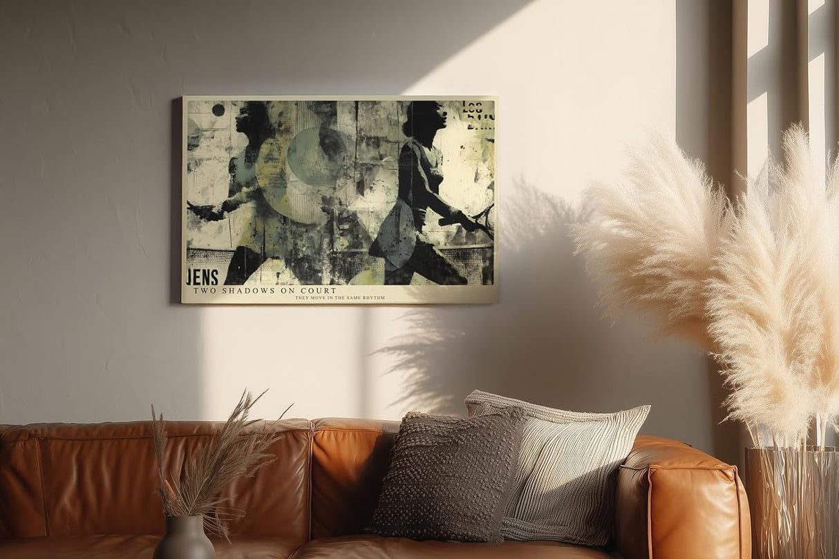 Paul Sinus Wandbild 120x80cm Tennis Spielerinnen Kunst Collage Modernes Sportmotiv in Beige Grau für Wohnzimmer Büro Fitnessraum