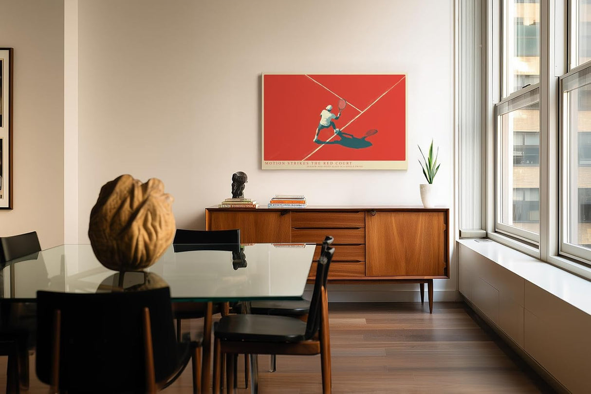 Paul Sinus Wandbild 120x80cm Tennisspieler auf rotem Platz moderne Sport Illustration mit dynamischer Bewegung