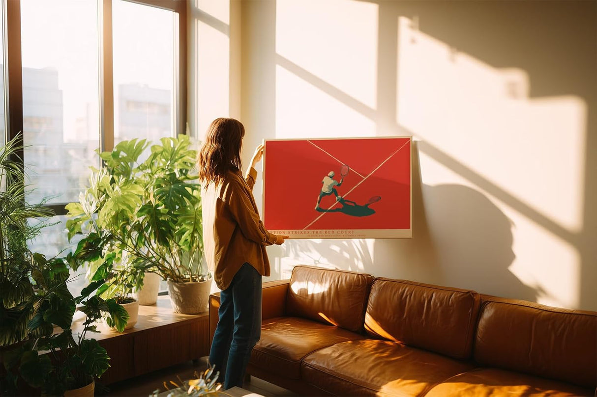 Paul Sinus Wandbild 120x80cm Tennisspieler auf rotem Platz moderne Sport Illustration mit dynamischer Bewegung
